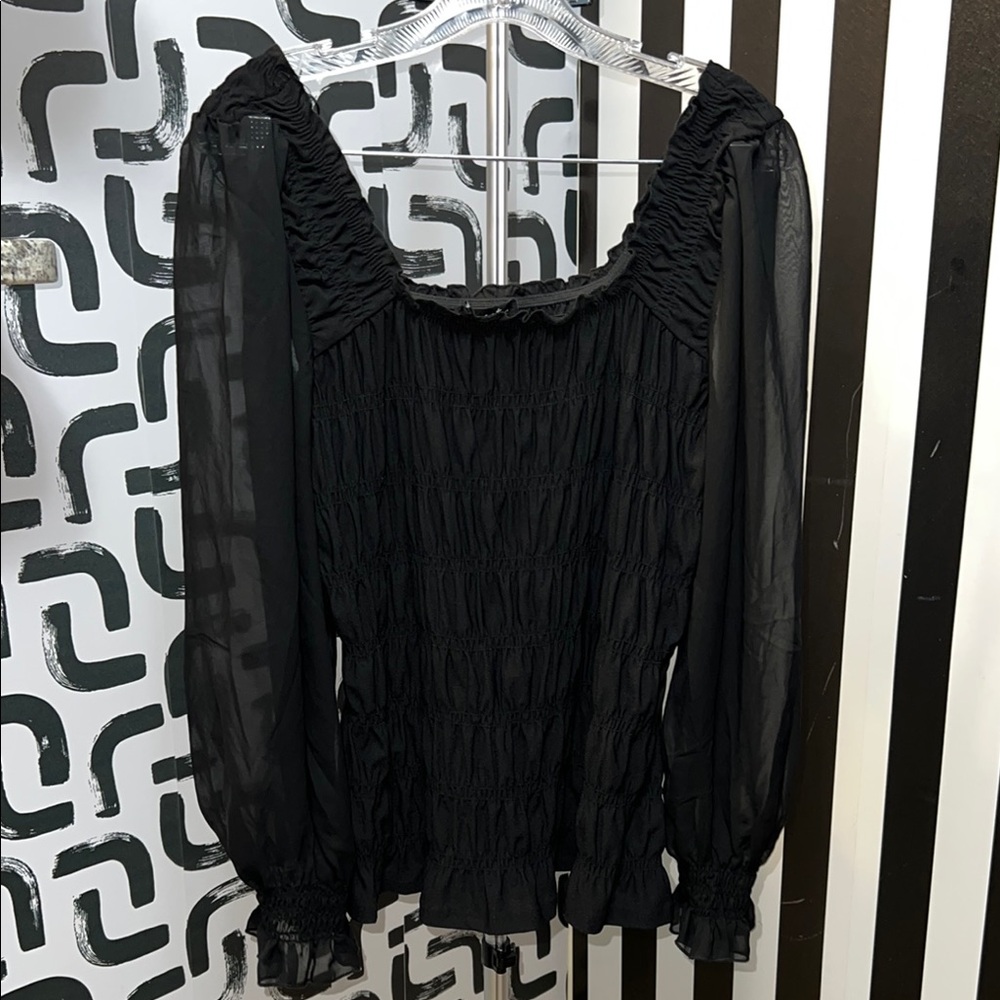 Chic Black Ruched Women's Blouse